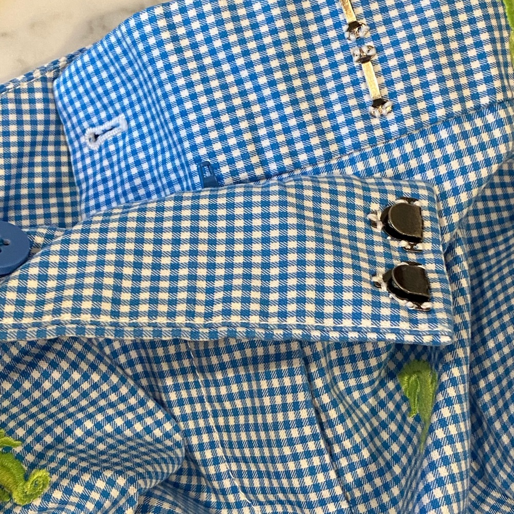 J.Crew Blue White Gingham Lime Green Embroidered Seahorse Pants Lightweight 8 - Picture 8 of 8